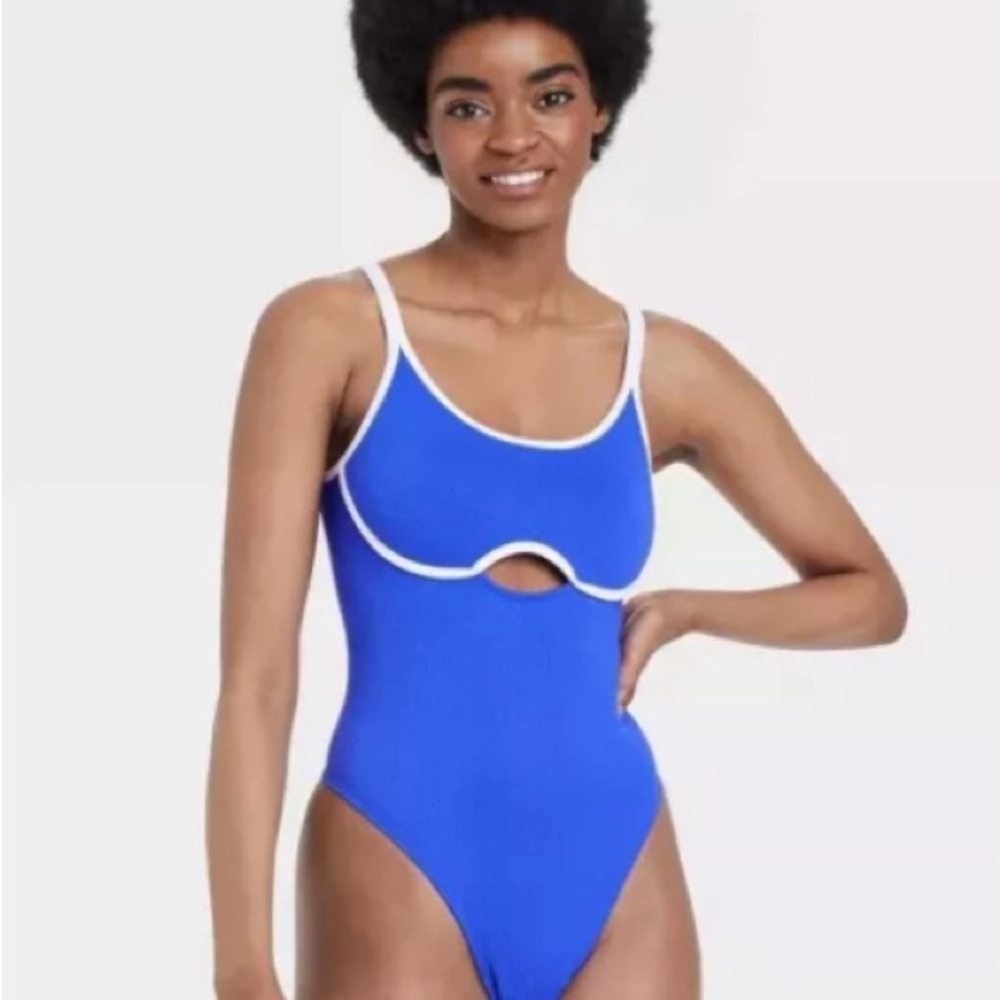 New w/Tag-Colsie Blue and White Bodysuit Sporty Design, Size Medium